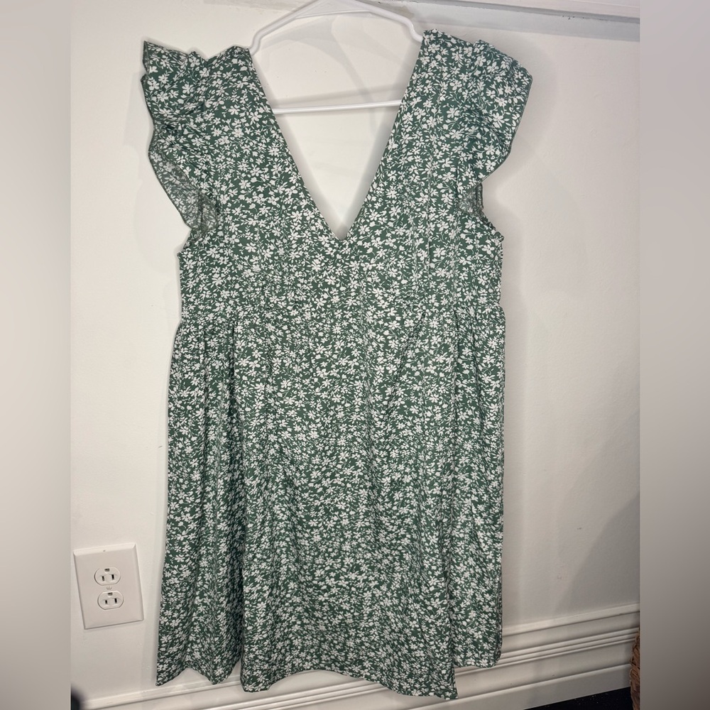 Sage Green Dress with White Flowers